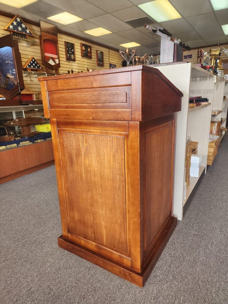 Hand Crafted Wood Podium with Formica Flip Top Lid - Image 4