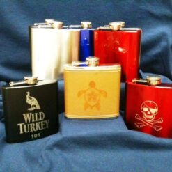 FLASK 60z, WITH ENGRAVING AND FUNNEL